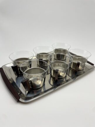Teeservice Set 70er Jahre Glas Metall Holz Duisburg Kristall #605