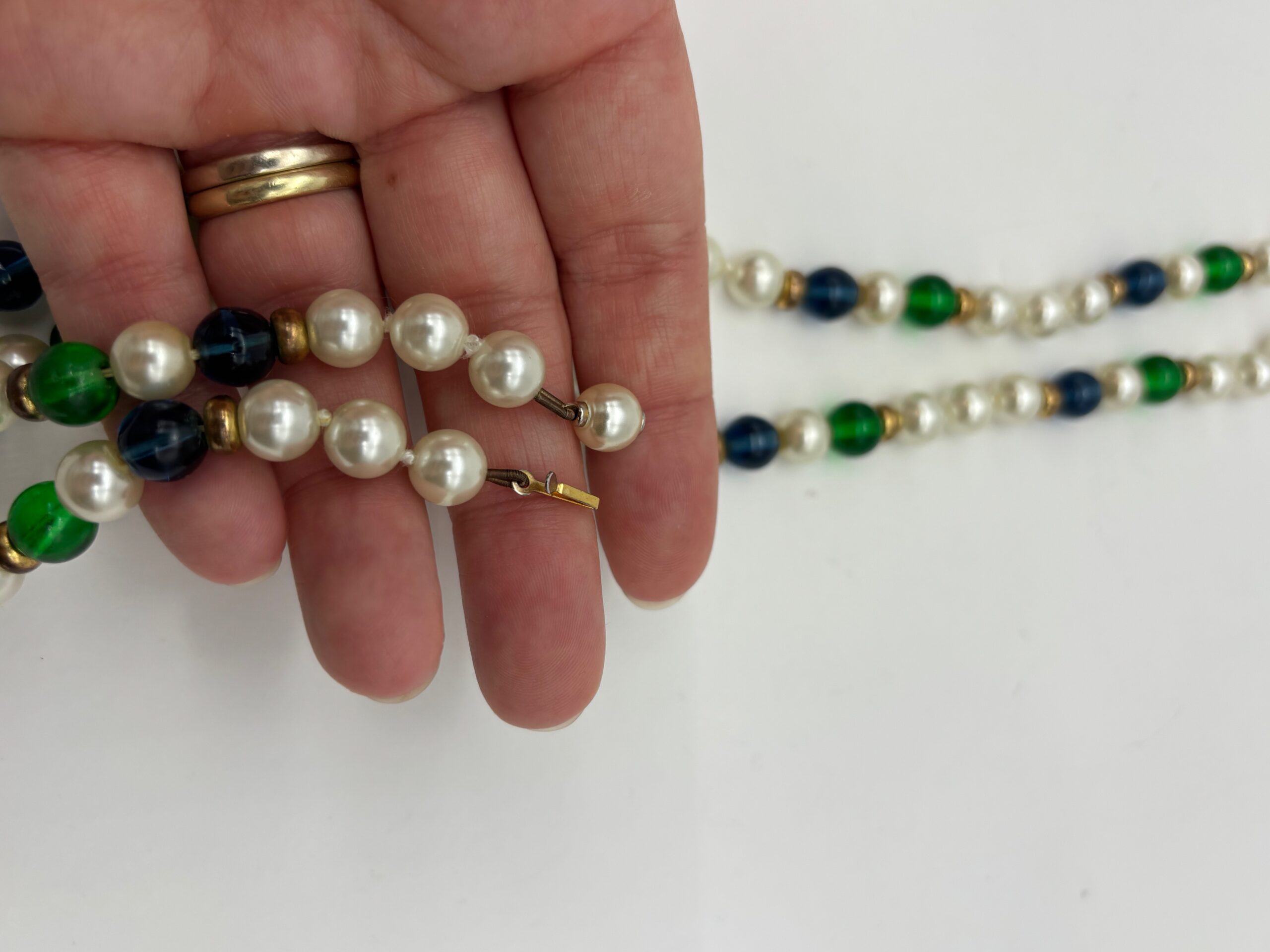 Kette Perlen blau grün gold #777 – Bild 3